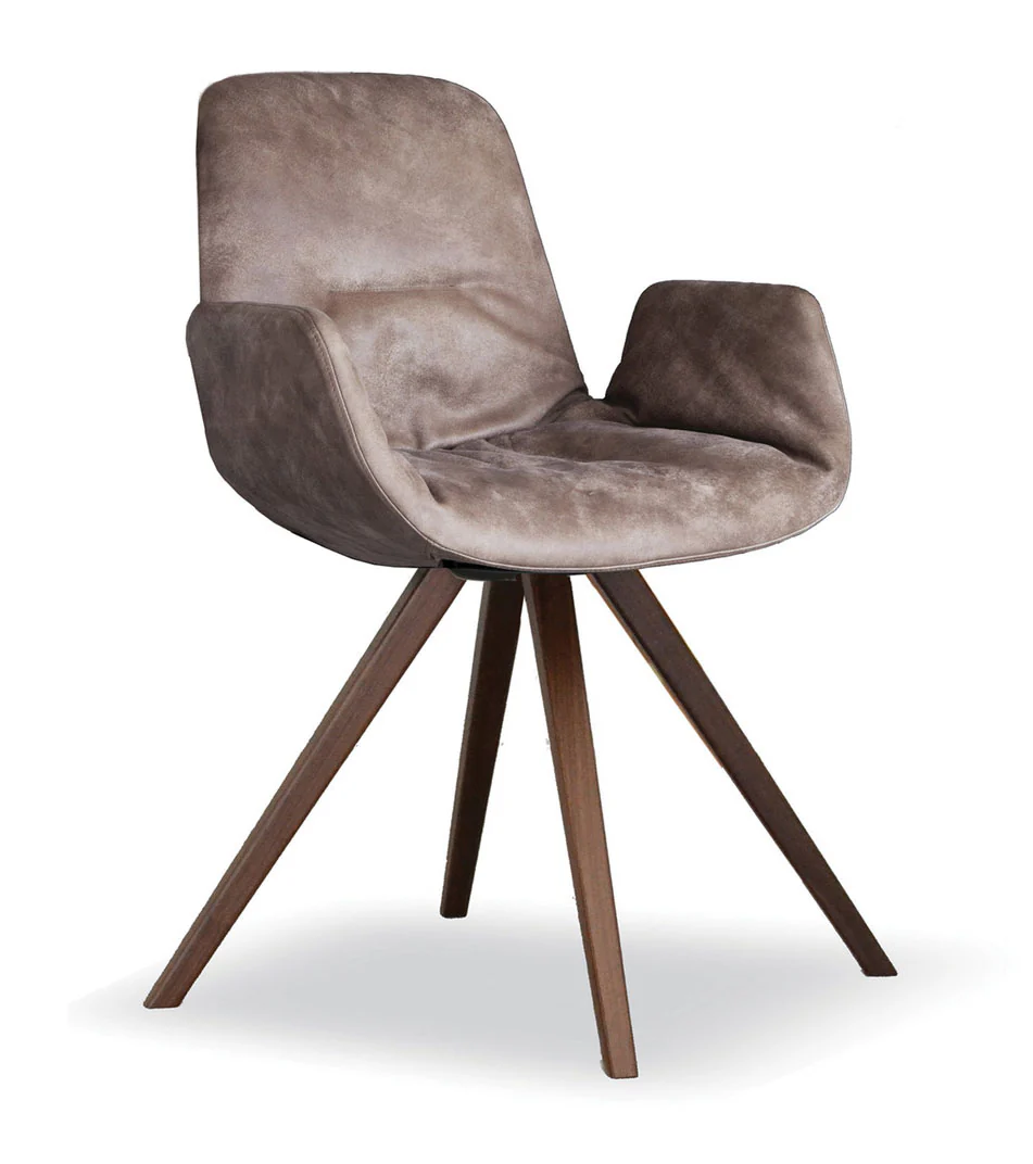 Step Armchair 9W4 Soft Upholstered with Wood Base by Tonon